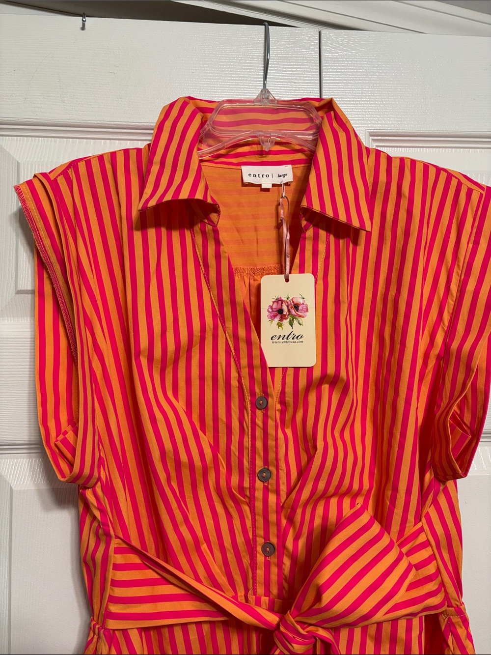 entro Red & Orange Striped Tie-Front Midi Dress - Picture 7 of 11